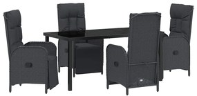 vidaXL Kert étkező szett párnával 5 pcs Fekete polirattan