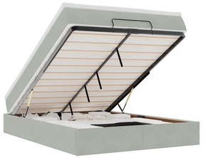 Ottomán ágykeret matraccal világosszürke 140x190 cm bársony