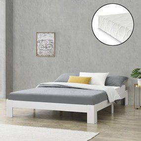 [en.casa] Fa ágykeret Raisio 140 x 200 cm dupla ágy 150 Kg fenyőfa/forgácslap matt fehér ágyráccsal és matraccal