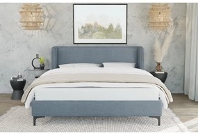 Kék kárpitozott franciaágy ágyráccsal 200x200 cm Basti – Ropez