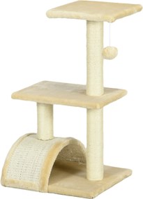 PawHut Macska Fája 72 cm MacskaTorony Plüss Labdákkal, Zsineg Oszlopokkal, Platformmal, Karmolós Lappal Több Szintes Karmolós MacskaFa, Mászófa Közepe