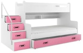 Gyermek emeletes ágy MAX III kihúzható ággyal 80x200 cm - fehér Rózsaszín
