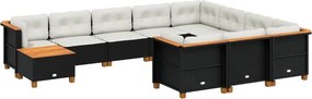vidaXL 11 részes fekete polyrattan kerti ülőgarnitúra párnákkal