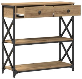 Konsole Asztal Kézműves Tölgy 75x28x75 cm Mérnöki Fa és Acél