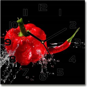 Üveg falióra szögletes Piros paprika 30x30 cm