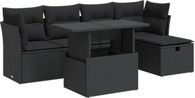 vidaXL 6 részes fekete polyrattan kerti ülőgarnitúra párnákkal