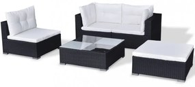 vidaXL 5-részes fekete polyrattan kerti bútorszett párnákkal