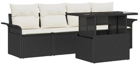 vidaXL Kerti Kanapé Szett párnával tárolóval 5 pcs Fekete Poly Rattan