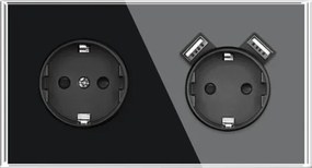 Elektromos aljzat Dupla 2x Usb Kontakt Üveg Edzett Fekete