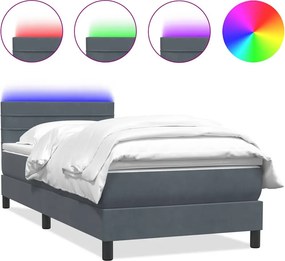vidaXL sötétszürke bársony rugós és LED-es ágy matraccal 90x210 cm