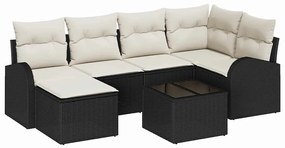 vidaXL Kanapé Szett párnával 7 pcs Fekete és Fehér polirattan