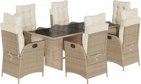vidaXL 7 részes bézs polyrattan kerti étkezőgarnitúra párnákkal