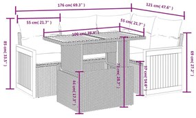 5 részes fekete polyrattan kerti kanapészett párnákkal