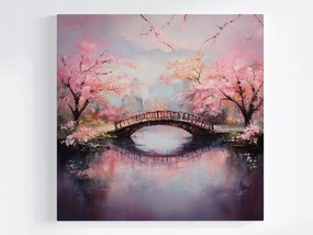 Vászonkép Canvas Japán Tavasz Park Folyó Híd Cseresznye Fa 40x40