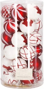 Karácsonyfadísz 6 cm Törhetetlen 30 db Fehér Piros Karácsonyfadísz