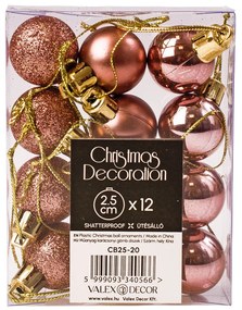 12db-os 2.5cm-es karácsonyi gömb szett - Rose gold