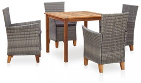 5 részes szürke polyrattan és tömör akácfa étkezőgarnitúra