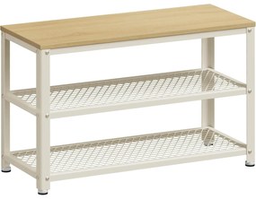 2 polcos Cipőtartós pad, 30 x 73 x 45 cm tölgy bézs és klasszikus fehér