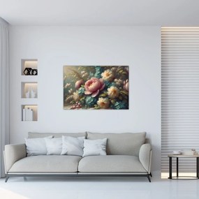 Kép - Természet csendélet virágokkal - festmény (90x60 cm)