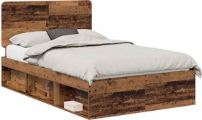 vidaXL Ágykeret fejtámlával Öreg fa 135 x 190 cm Tömör fenyőfa