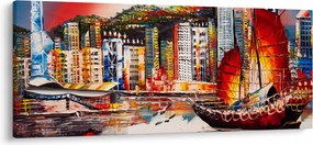 Kép - Victoria Harbour, Hong Kong, olajfestmény (120x50 cm)