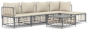 6 részes antracitszürke polyrattan kerti ülőgarnitúra párnákkal