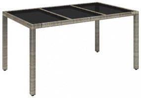 szürke polyrattan üveglapos kerti asztal 150 x 90 x 75 cm