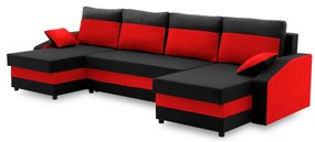 Sparta sarokkanapé, 1 ágyneműtartóval, szövet anyag, univerzális oldal, bonell töltet, fekete - piros