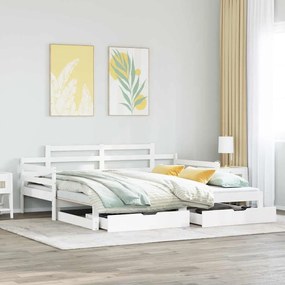 fehér kihúzható heverő fiókokkal matrac nélkül 90 x 190 cm