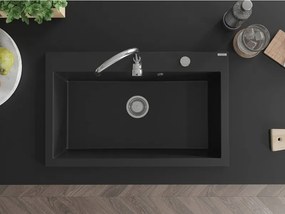 Mexen Elix gránit mosogató 1-medencés 800 x 500 mm, fekete, króm szifon - 6527801005-77