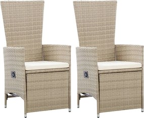 vidaXL 2 db bézs dönthető háttámlás polyrattan kerti szék párnával