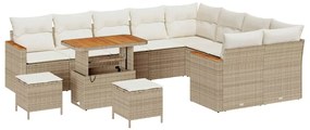 vidaXL Kerti Kanapé Szett párnával tárolóval 12 pcs Bézs Poly Rattan