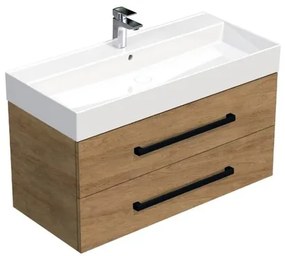 Fürdőszobaszekrény fekete fogantyúval és mosdókagylóval SAT Cube Way 100x53x46 cm tölgy Hickory matt CUBE46C1002DHSAT
