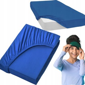 Jersey gumis pamut lepedő ágyra 160x200 kék, kobalt