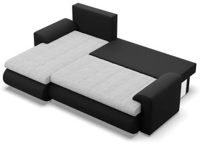 Tokio sarokkanapé, 2 ágyneműtartóval, fonott + műbőr, baloldali, szürke - fekete