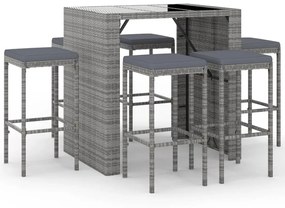 7 részes szürke polyrattan kerti bárszett párnákkal