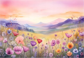 Fotótapéta Virágok Mezei naplemente hegyek Pasztell 350x250 +ragasztó