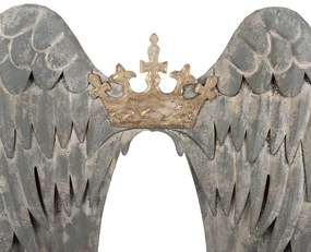 Antikolt szürke angyalszárny koronás fali dekoráció 46x4x65 cm
