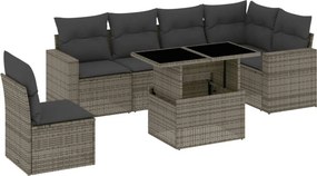 vidaXL 7 részes szürke polyrattan kerti ülőgarnitúra párnákkal
