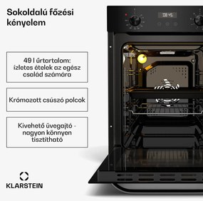 Klarstein SmartSlim sütő, Slim kivitel, 9 funkció, 49 l térfogat, könnyű tisztítás, EEK A