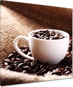 Vászonkép 80x80 Kávébabokkal teli csésze