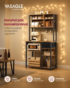 Konyhai polc konnektorokkal, állópolc, 40 × 80 × 180,4 cm, vintage barna–fekete színben