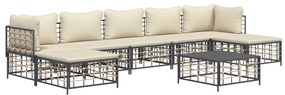 8 részes antracitszürke polyrattan kerti ülőgarnitúra párnákkal