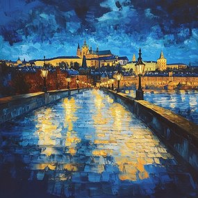 Vászonkép Canvas Város Építészet Prága Híd Éjszaka 80x80