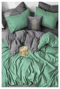 Zöld-szürke kétszemélyes hosszabbított négyrészes renforcé pamut ágyneműhuzat lepedővel 200x220 cm – Mila Home