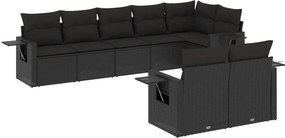 vidaXL 8 részes fekete polyrattan kerti ülőgarnitúra párnákkal