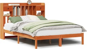 vidaXL barna tömör fenyőfa könyvespolcos ágy matrac nélkül 140 x 190cm