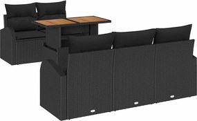 vidaXL Kerti Kanapé Szett tárolóval 6 pcs Fekete Poli rattan