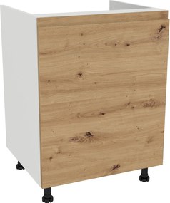 Alsó szekrény mosogató alá 60 Frezo Fehér front Fogantyú nélküli tölgy Artisan