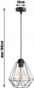 KÉSZLETKISÖPRÉS! Glimex Diamond drót búrás állítható függőlámpa fekete 1x E27